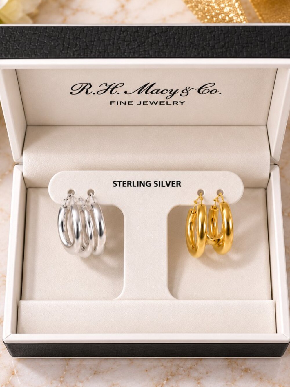 R.H. Macy & Co Sterling Silver Two Tone Hoop Earrings